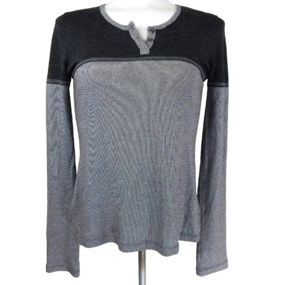 Prana Gray Micro Stripe Henley Tee - Picture 1 of 3